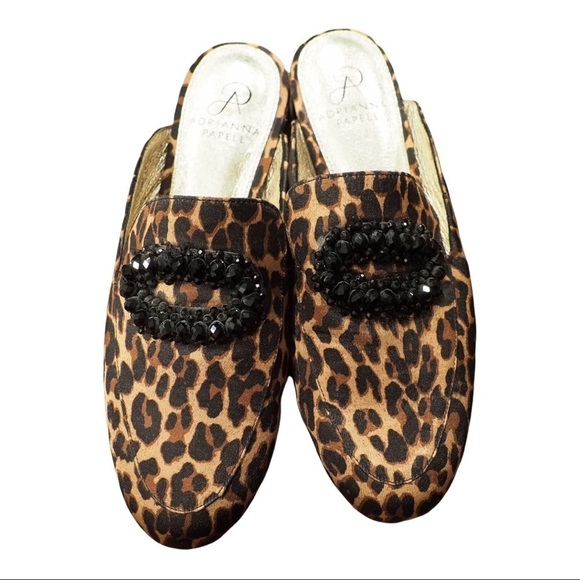 Adrianna Papell sz 7 leopard print mule flats w/ buckle of beads - Picture 7 of 13